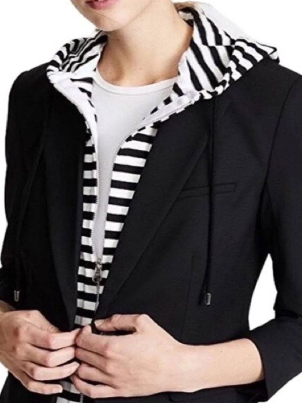 Veronica Beard Black Schoolboy Blazer with Striped Hooded Dickey Size 4